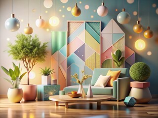 Poster - Geometric Home Decor Organic Illustration Background with Bokeh Effect