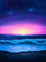 Wall Mural - serene nightscape ocean sunset - vibrant sunset over a tranquil ocean under a starlit sky. peaceful 