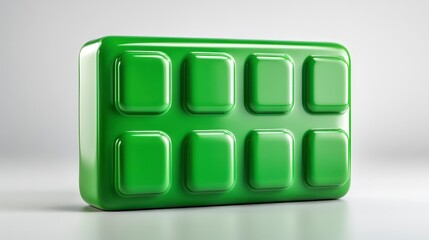 Poster - glossy, vibrant green rectangular block with recessed square buttons, on a light gray background, st