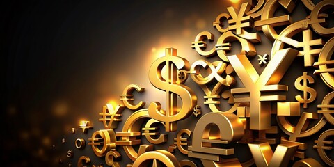 Poster - Global Finance: Gold Currency Symbols Background - Wealth, Investment, Currency Exchange, Money, Finance