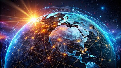 Poster - Global Network Connectivity: Luminous Digital Globe Wallpaper