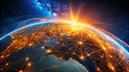 Poster - Global Network Connections at Night: Illuminated Earth Map