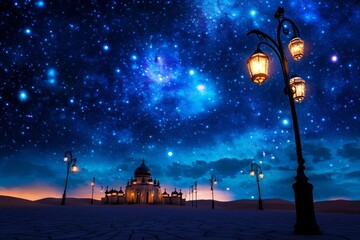Wall Mural - starlit desert oasis temple - a serene desert temple under a breathtaking starry night sky, symboliz