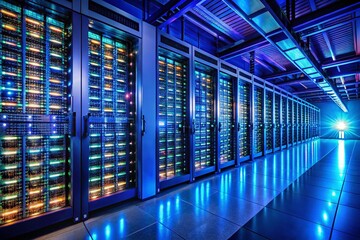 Poster - Glowing Server Racks in a Modern Data Center at Night