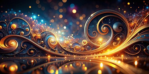 Poster - Glowing Swirls and Sparkles Abstract Dark Background Stock Photo