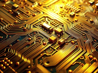 Poster - Golden Circuit Board: Close-Up of Intricate Electronic Technology
