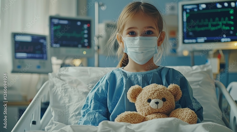 Pediatrician caring for a young child with a fever in a well-equipped ...