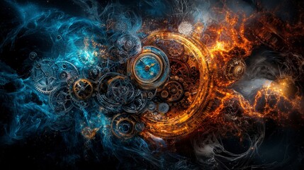 Aufkleber - Cosmic clockwork mechanisms blending with celestial patterns digital art space abstract surreal imagery