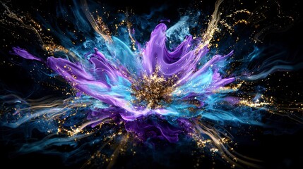 Poster - Vibrant abstract art color bursts emanating from a central point in a close-up digital creation