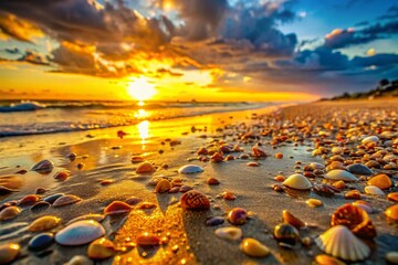 Wall Mural - Golden Hour Sunset Macro Photography: Oostende Beach, Belgium