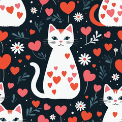 Naklejka na meble Love Cat and flower Pattern