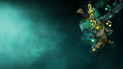 Leinwandbilder - Close-up view of floating musical notes in a colorful abstract digital art scene