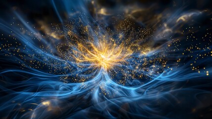Leinwandbilder - Expanding soft glowing dots of gold light in cosmic space fantasy digital art mystical environment digital viewpoint