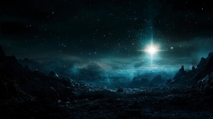 Aufkleber - Celestial event illuminating distant landscape cosmic scene night sky ethereal viewpoint starry concept
