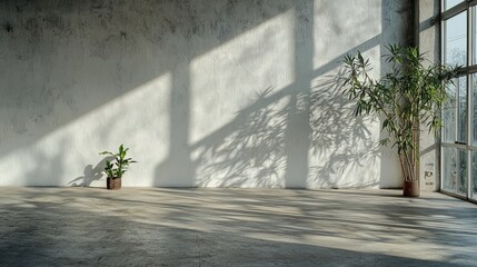 Aufkleber - Soft shadows on white wall with plants minimalist interior natural light urban space artistic perspective