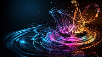 Poster - Dynamic rhythmic movement of colorful water circles abstract art digital creation dark background