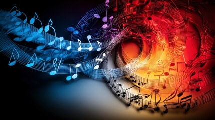 Poster - Colorful spiral of music notes in vibrant hues abstract art digital creation dynamic environment creative concept