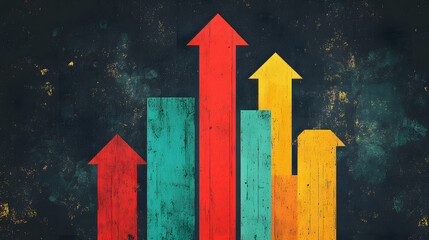 Poster - A graphic featuring colorful upward arrows on a textured background, symbolizing growth, progress, and increasing trends
