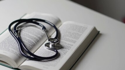 Aufkleber - Medical professional reviewing medical textbook, symbolizing continuous learning, research, and expertise in healthcare field through detailed study of medical literature