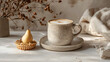 © Martina - Cozy still life with coffee and a pear tart in a warm, inviting setting. Elegant food photography.