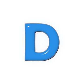 The letter 'D' rendered in a shiny blue hue The simple design is isolated on a clean white background highlighting the letter's smooth curves and form