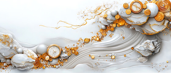 Poster - Artistic gold and white abstract design modern studio digital artwork creative environment aesthetic concept