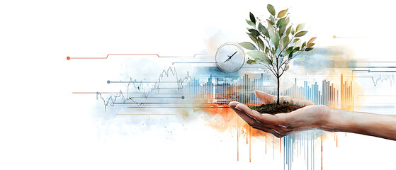 Poster - Sustainable growth strategies business environment infographic digital landscape visual concept for effective decision-making