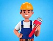 © Fatwaram - Smiling Cartoon Plumber Holding Wrench: Cheerful 3D Illustration