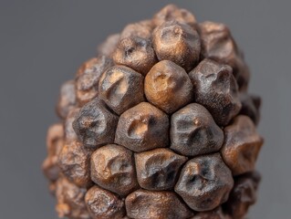 close-up of textured brown seed pod showing pattern and natural design