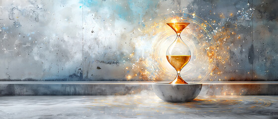 Poster - Magical hourglass glowing with golden sand abstract art digital creation ethereal environment creative viewpoint