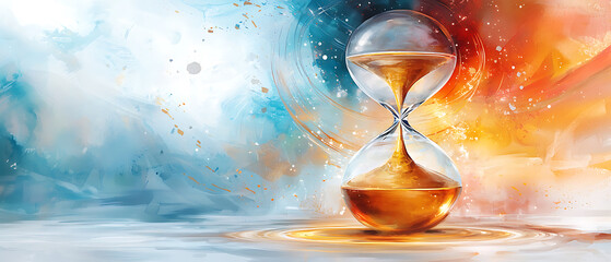 Poster - Time flowing hourglass artistry abstract setting digital illustration colorful background concept of time