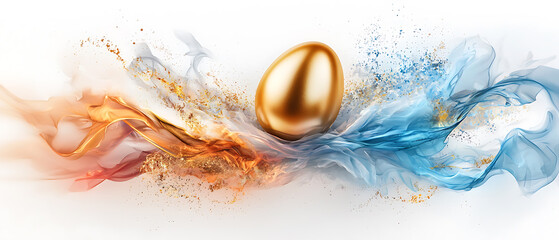 Poster - Golden egg unveiled abstract art digital illustration vibrant colors surreal environment concept of wealth