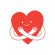 © venimo - Vector logo design template and graphic element for advertising, branding, heart shape and love, funny cartoon illustrations with smiling character, valentine day mascot, self care concept