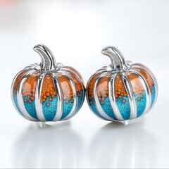 Elegant silver and enamel pumpkins with orange and blue accents