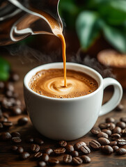 Wall Mural - Freshly Brewed Espresso Pouring into White Cup – Rich and Creamy Crema 