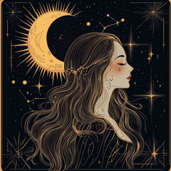 Wall Mural - illustration set of moon phases. different stages of moonlight activity in vintage engraving style. 