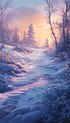 Poster - Expansive tundra glowing under soft twilight hues, intricate frozen textures creating dynamic cinematic storytelling with surreal beauty