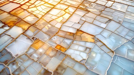 Aufkleber - Aerial abstraction of colorful salt flats, intricate geometric patterns glowing under golden light, cinematic surrealism emphasizing natural artistry
