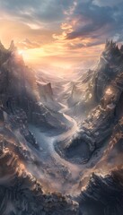 Aufkleber - Hyper-realistic canyon glowing under pastel twilight skies, intricate rocky textures illuminated by cinematic light, dynamic storytelling emphasizing depth
