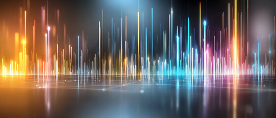 Fototapete - Vibrant light trails abstract digital art visual display modern environment wide angle colorful energy waves for creative inspiration