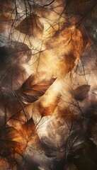 Aufkleber - Close-up of glowing leaves in a dense forest illuminated by soft golden light, cinematic storytelling emphasizing intricate natural textures