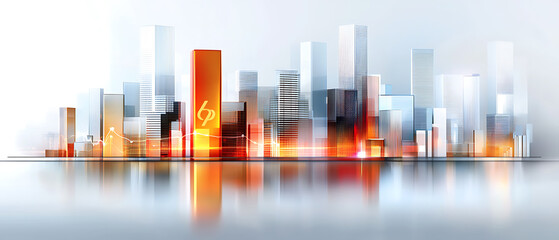 Poster - Urban skyline at dusk city center digital art futuristic environment wide angle innovative design