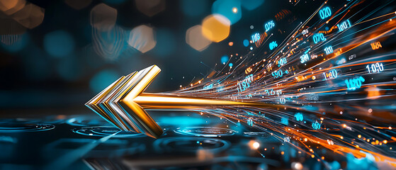 Poster - Dynamic arrow of data transformation digital realm abstract artwork futuristic environment close-up view technology concept