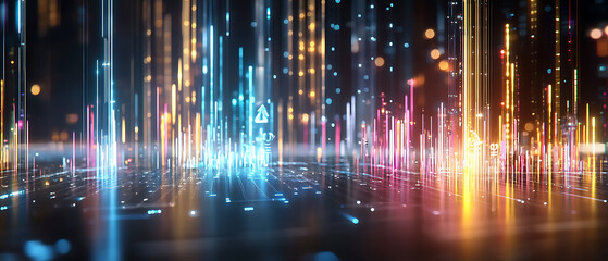 Poster - Dynamic light display urban environment digital art night scene futuristic vibe energy flow
