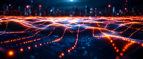 Poster - Abstract Glowing Cityscape Network Design