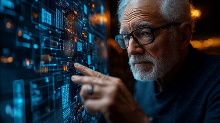 Poster - Senior Man Examining Interactive Digital Display