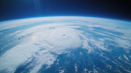 Wall Mural - View of earth from space featuring blue oceans and white clouds against black background
