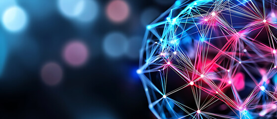 Poster - Dynamic digital network visualization abstract space infographic design cyber environment close-up viewpoint technology concept