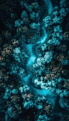 Aufkleber - Abstract aerial view of winding rivers glowing in turquoise tones, cinematic surrealism emphasizing natural geometry