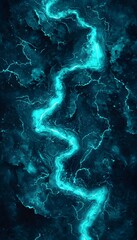 Aufkleber - Abstract aerial view of winding rivers glowing in turquoise tones, cinematic surrealism emphasizing natural geometry
